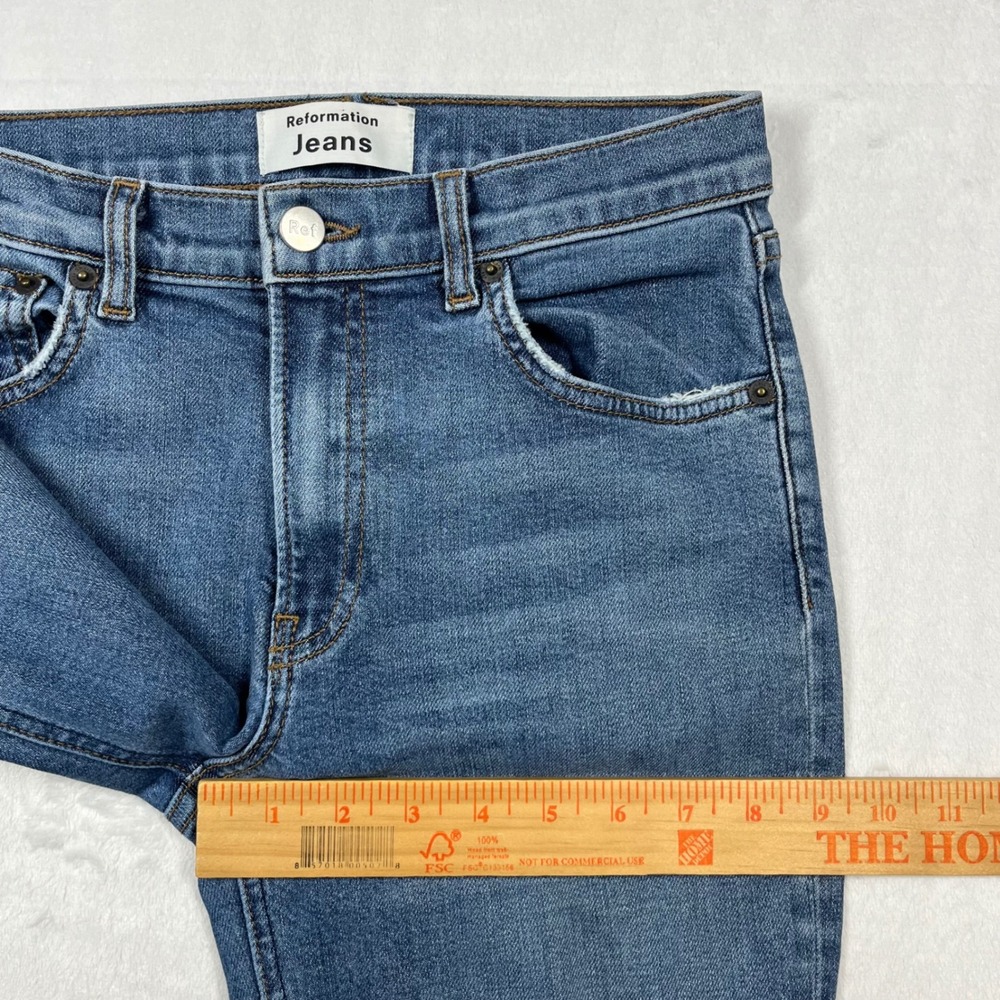 Reformation Mid Skinny Jeans Womens 26x29 Blue Rhine Wash Stretch Made in USA - Picture 13 of 14